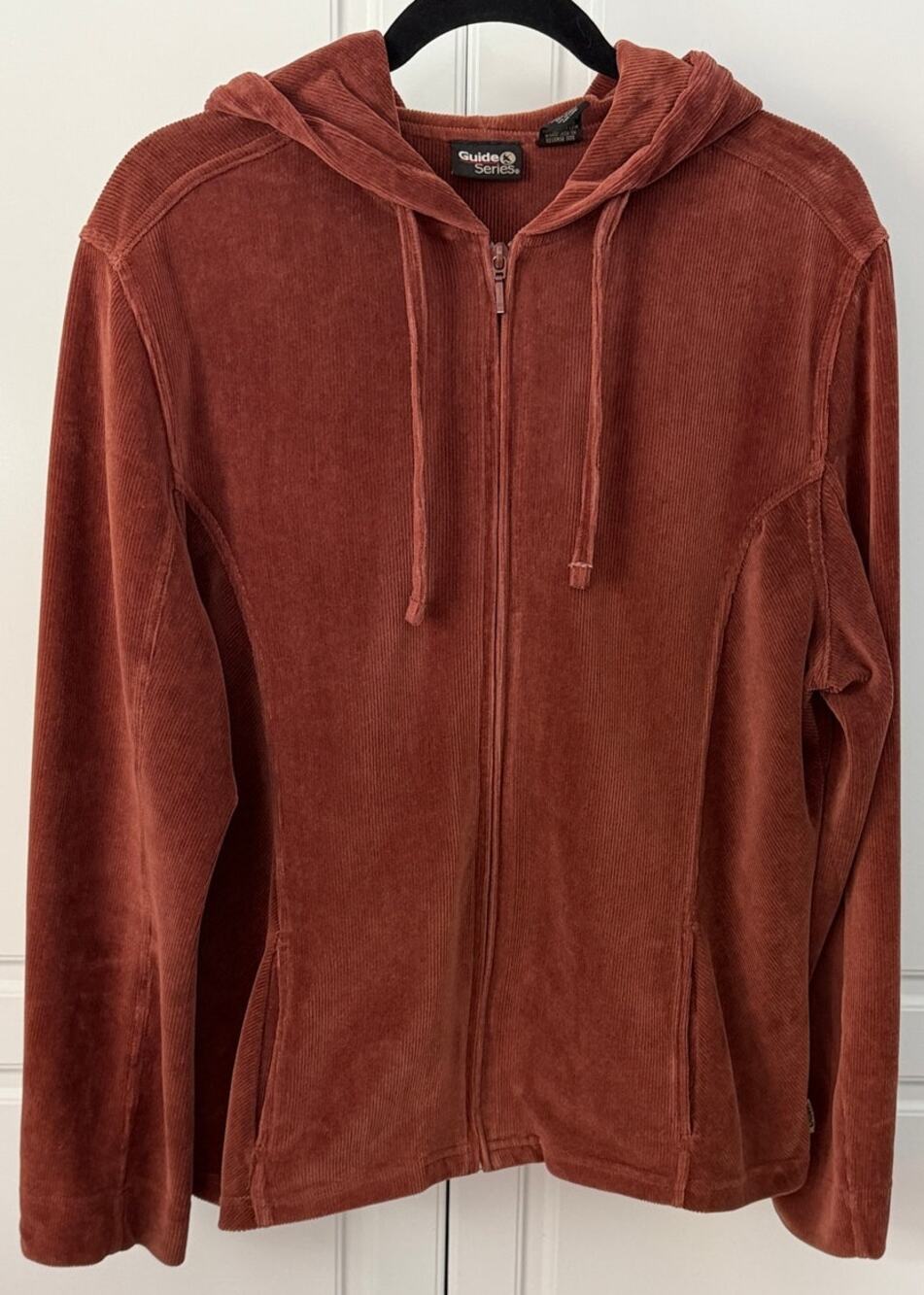 Guide Series Women's Zip Front Corduroy Jacket with Hood in Rust Size L